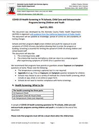• COVID-19 Health Screening in TK Schools, Child Care and Extracurricular Programs flyer thumbnail
