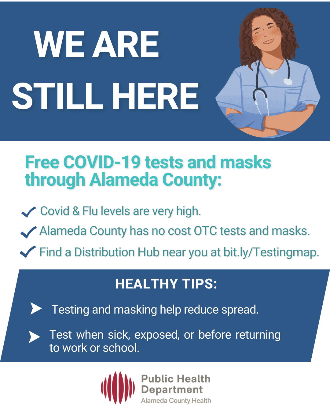 We are still here. Information on COVID-19 tests.